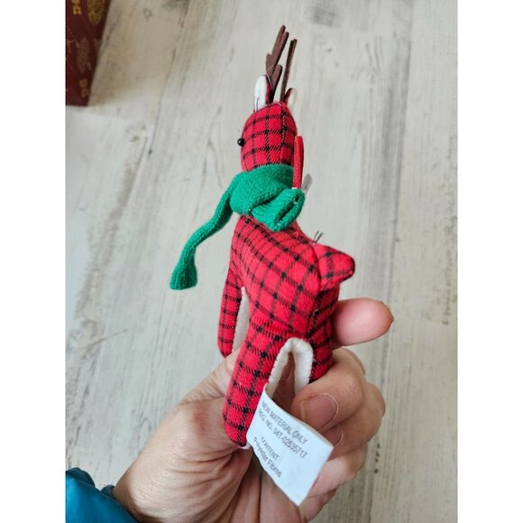 Pier 1 plush plaid reindeer ornament country folk Xmas tree - Picture 4 of 7